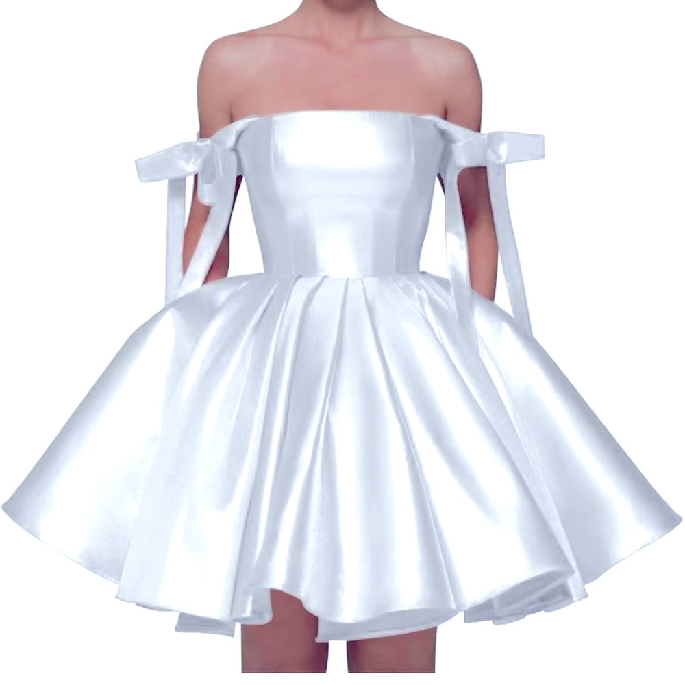 Short White Satin Dress w/h Pockets
